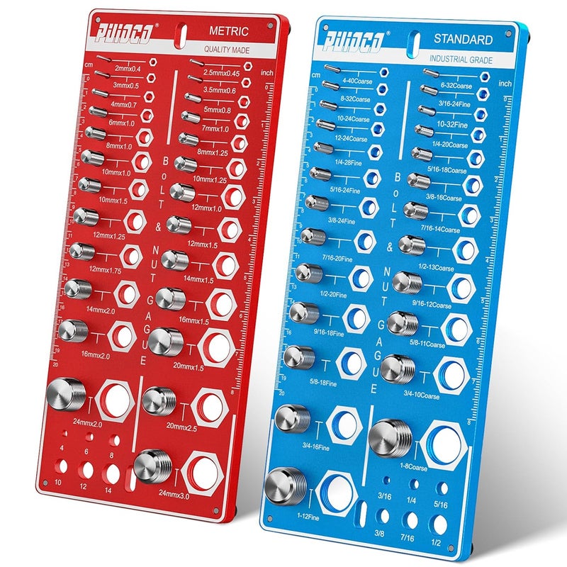PUIOCO Store 62 Nut and Bolt Thread Checker Standard and Metric, Bolt Size and Thread Gauge with 25 SAE & 25 Metric & 12 Drill Bit Gauge,Bolt and Nut Identifier Gauge for Nut Bolt Size Finder in Narrow Tricky Area - Image 1